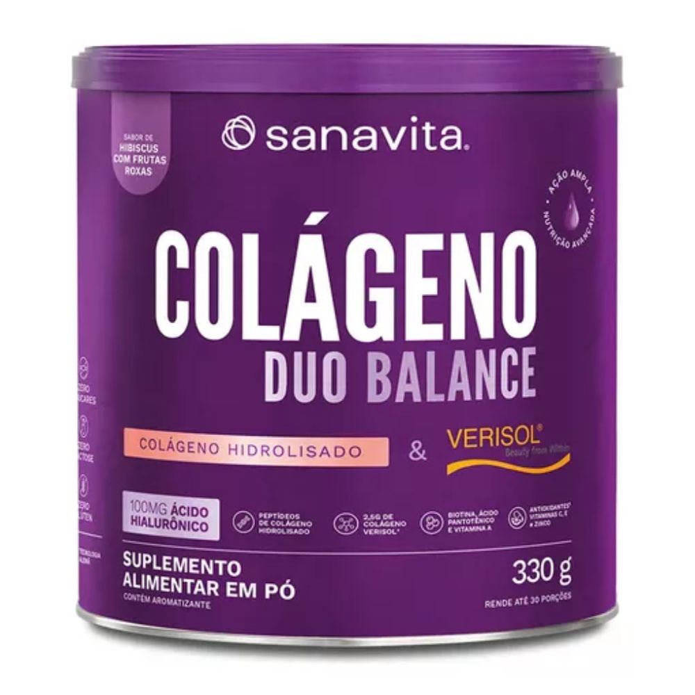 Colágeno Duo Balance Hibiscus Com Frutas Roxas 330g Sanavita