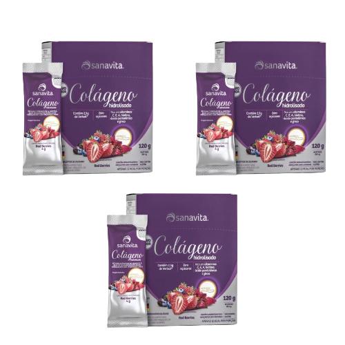 Kit 3 Colágeno Hidrolisado Verisol Red Berries 120G Sanavita