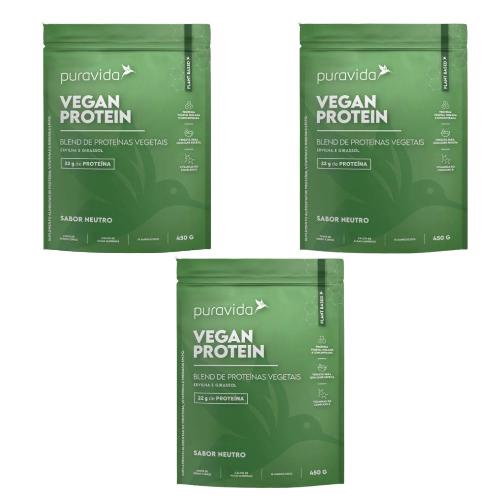 Kit 3 Vegan Protein Sabor Neutro 450G Puravida