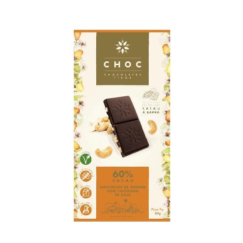 Chocolates Finos 60% Cacau e Castanha de Caju 80g Choc