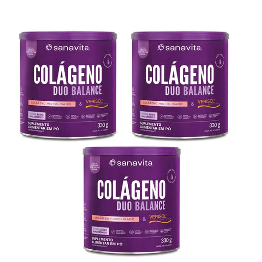 Kit 3 Colágeno Duo Balance Hibiscus Com Frutas Roxas 330G Sanavita
