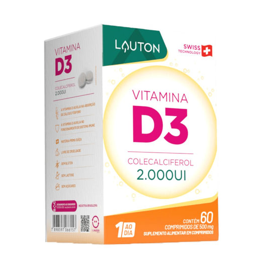 Vitamina D3 2000UI 500mg 60 Comprimido Lauton