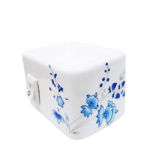 Aromatizador Elétrico Cerâmico Branco com Flor Azul