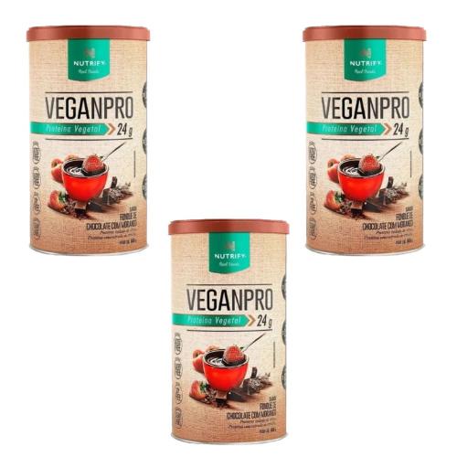 Kit 3 VeganPro Fondue de Chocolate com Morango 550G Nutrify