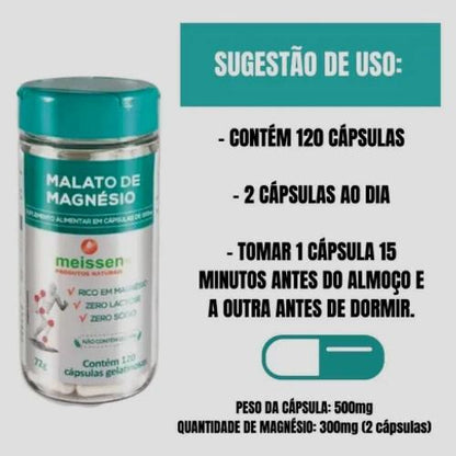 Magnésio Malato 120 Cápsulas 500mg Meissen