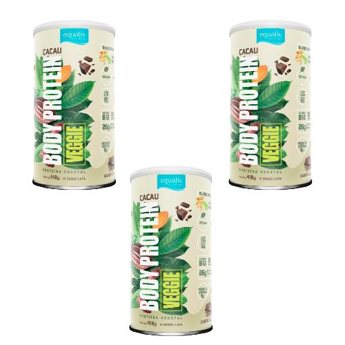 Kit 3 Body Protein Veggie Sabor Cacau 418g Equaliv