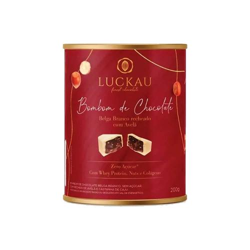 Bombom de Chocolate Belga Branco com Avelã 200g Luckau