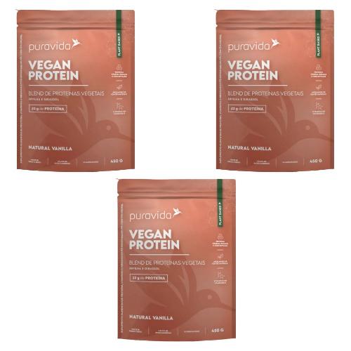 Kit 3 Vegan Protein Natural Vanilla 450G Puravida