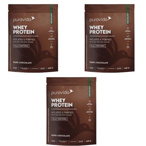 Kit 3 Whey Protein Isolado Dark Chocolate 450G Puravida