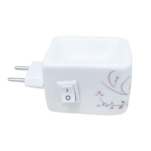 Aromatizador Elétrico Cerâmico Branco com Flor Marrom