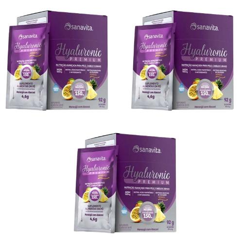 Kit 3 Hyaluronic Premium Maracujá Com Abacaxi 20 Sachês Sanavita