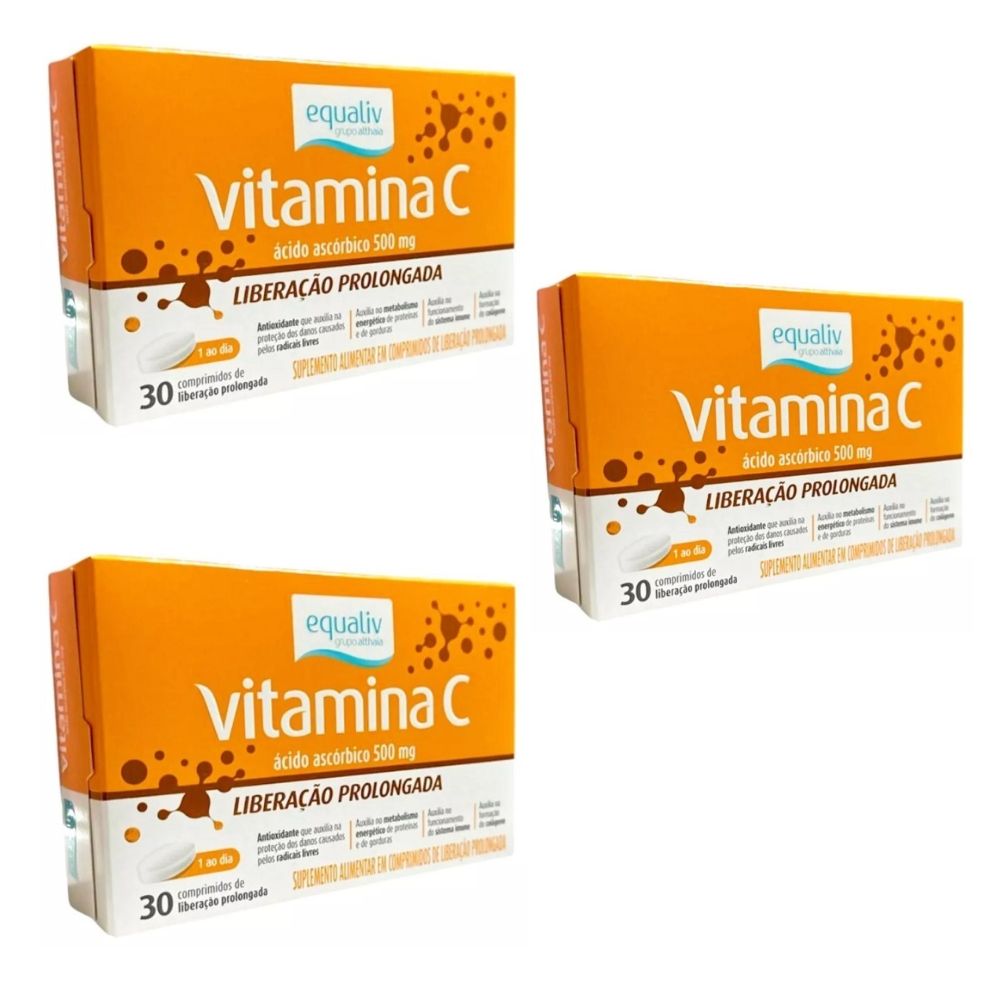 Kit Vitamina C 500mg 30 Comprimidos Equaliv 3 Unidades